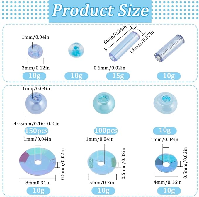 SUNNYCLUE Bead and Sequin Kit Glass Pearls Blue Seed Bead Plastic Paillette Glass Bugle Loose Spacers for Jewelry Making Necklace Bracelet Earrings Beading Craft DIY Supplies
