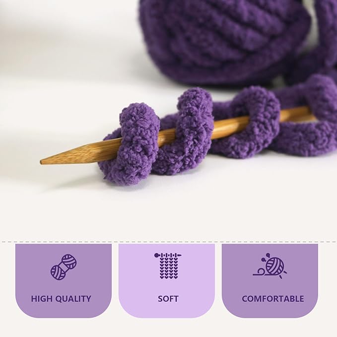 Purple Chunky Chenille Yarn for Crocheting Bulky Thick Fluffy Yarn for Knitting,Super Bulky Hand Blanket, Soft Plush Yarn Crochet Carpet/Scarf/Cushion/ 8 Jumbo Pack(63.76oz/197.68yd