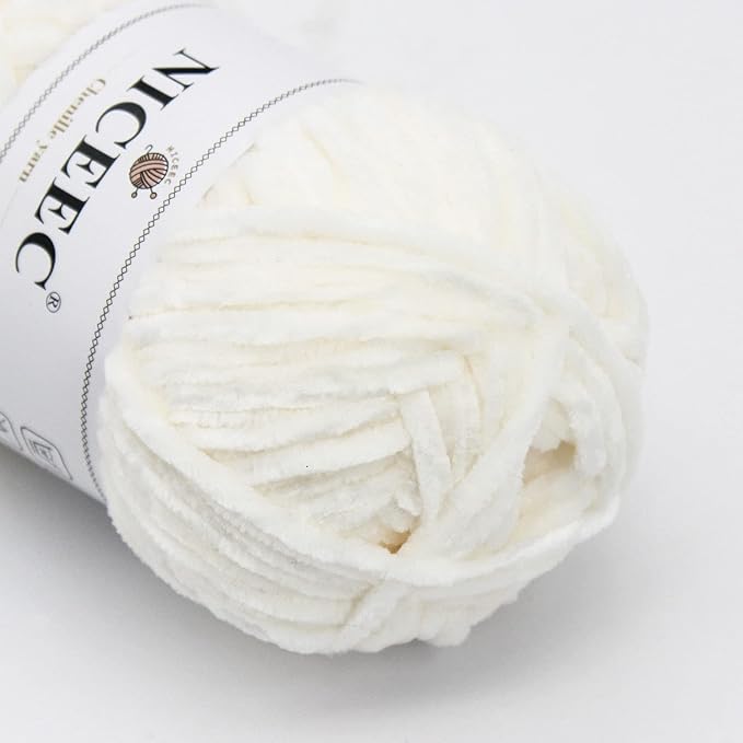 NICEEC 2 Skeins Soft Chenille Yarn Blanket Yarn for Knitting Fancy Yarn for Crochet Weaving DIY Craft Total Length 2×255m (2×279yds, 2×150g)_Cream White