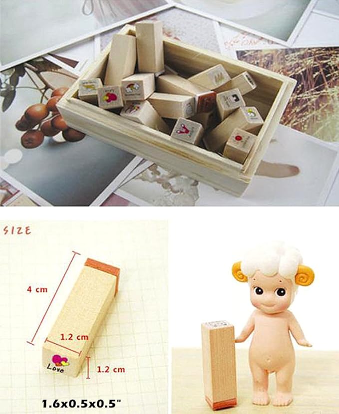 Diary Stamp Set,Wooden Rubber Signet for Children DIY Scrapbooking Planner Card Making(40pcs,Happy Day)