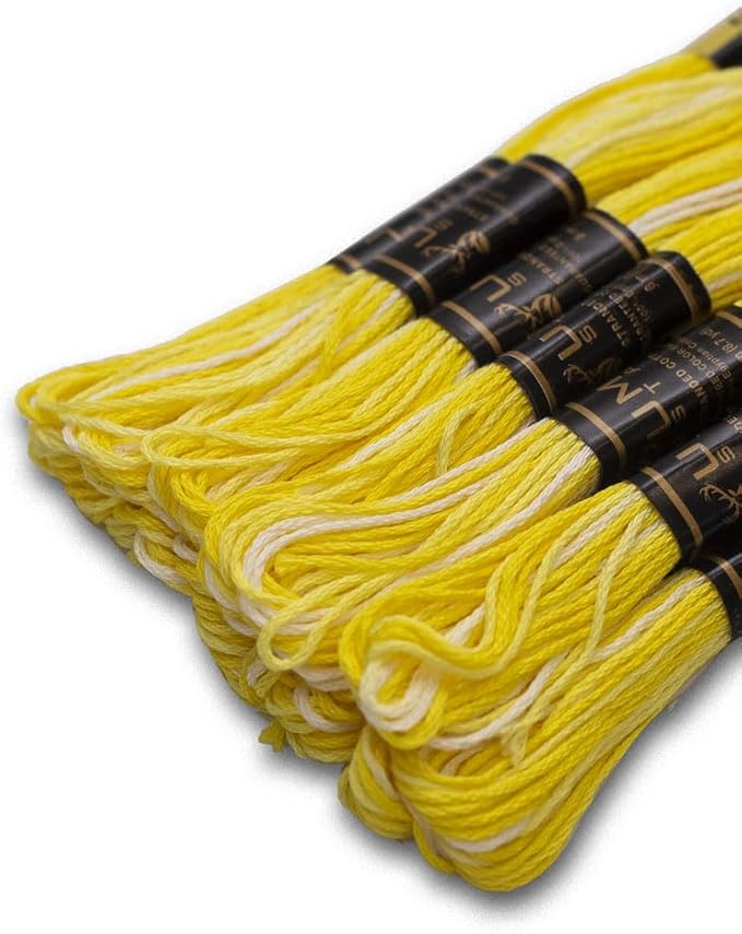 Pack of 12 Premium Embroidery Thread | 100% Egyptian Cotton Premium Skeins | Cross Stitch Embroidery Floss | Oeko TEX Certified | Ideal for Arts & Crafts (Yellow Variegated 1217)