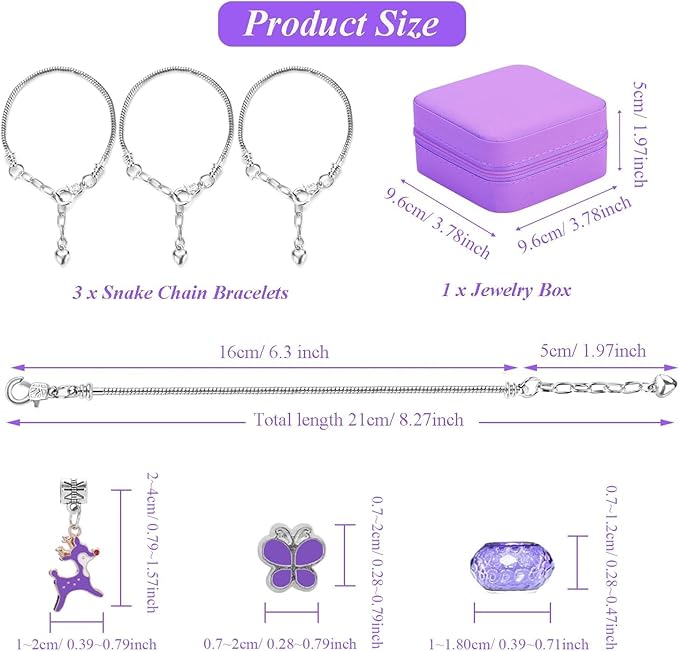 ONADEBY Charm Bracelet Making Kit - Purple DIY Jewelry Making Kit for Girl, Friendship Bracelet Kit with Portable Jewelry Box Bag Packing for Birthday Christmas New Years Easter Valentine Craft Gifts