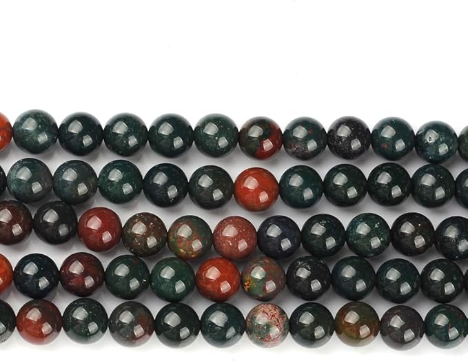 10mm Natural Indian Bloodstone Gemstone Round Loose Beads Crystal Stone Bracelet Necklace Accessories Crafts for Jewelry Making DIY,1 Strand 15"