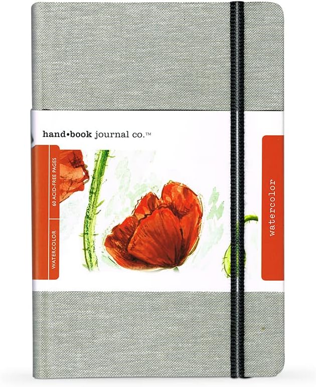 Handbook Watercolor Journal, 8.25"x5.25" Large Portrait, 95lb/200gsm Cold Press Paper, Travelogue, Natural European Linen Cover