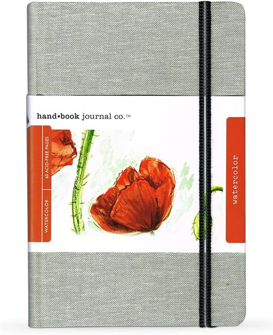 Handbook Watercolor Journal, 8.25"x5.25" Large Portrait, 95lb/200gsm Cold Press Paper, Travelogue, Natural European Linen Cover
