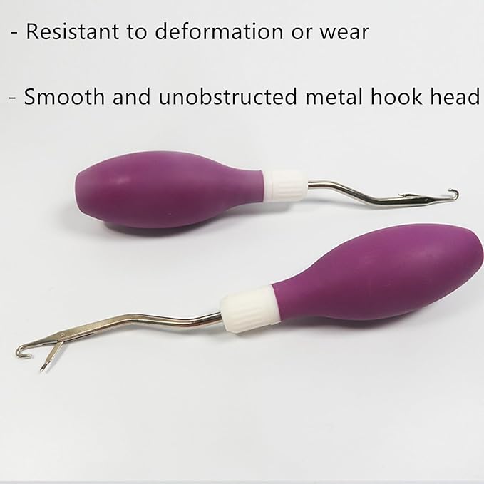 DKJEkdje 2 Pcs Latch Hook Tool, Silicone Handle Bent Tool 6.7 Inches Latch Hook Crochet Needle for Crochet Rug Carpet Crafts