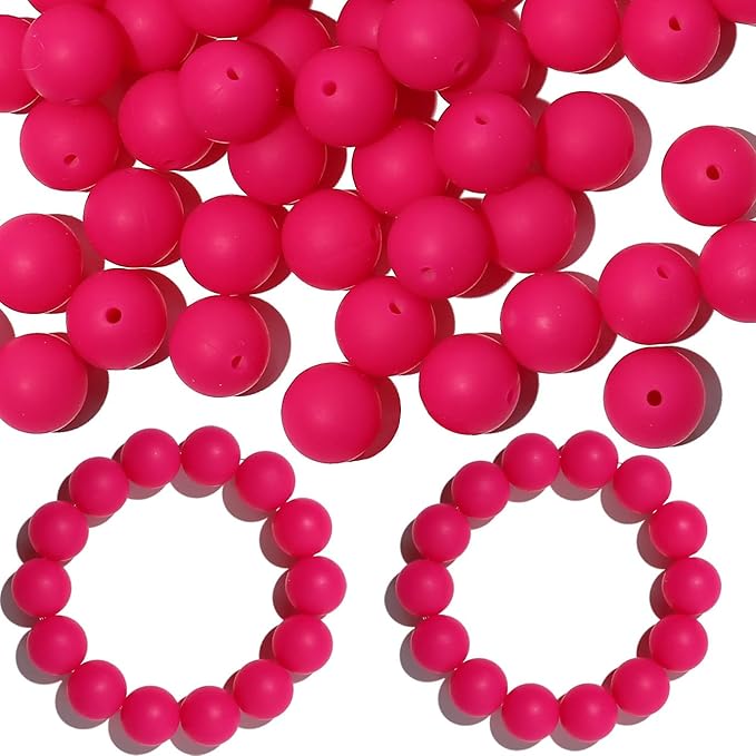 120pcs 15mm Bulk Silicone Beads for Pens, Keychains, Necklaces and Bracelets Making,Assorted Rubber Beads Set (Rose)