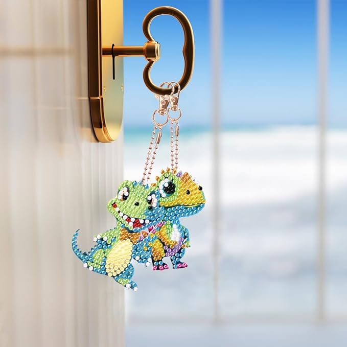 Diamond Painting Keychains Kits, Double Sided Diamond Art Keyrings for Adults, DIY Art Key Rings Ornaments Kits