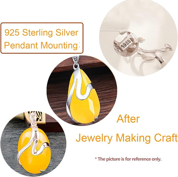 925 Sterling Silver Oval Cabochon Pendant Setting fit 22X34mm Irregular Stone Necklace Charm for Handmade Jewelry