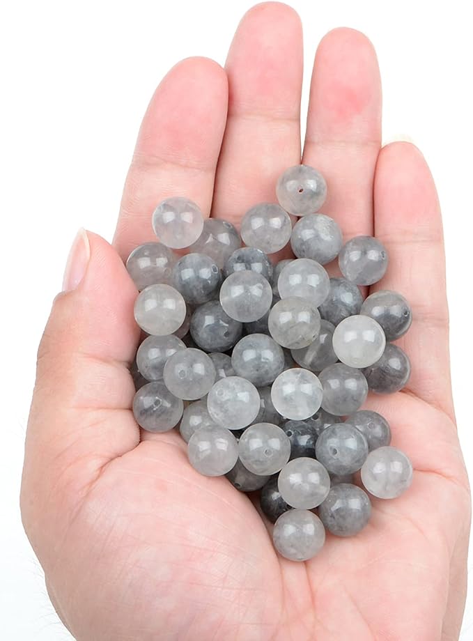bymitel 90pcs natural crystal beads stone gemstone round energy healing loose beads with stretch cord for jewelry making bracelets anklets (cloud crystal quartz, 10mm 90pcs)