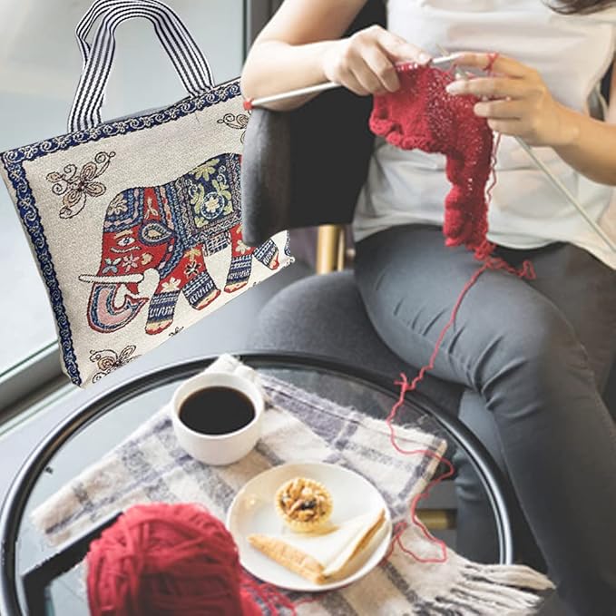 Crochet Bag Organizer for Yarn, Large Knitting Bag Portable Yarn Storage Bag for Knitting Needles Crochet Hooks (B)