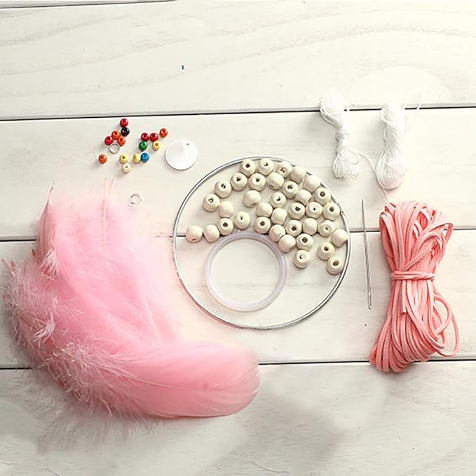 FANDOL DIY Dream Catcher Making Kit, Macrame Dream Catcher Craft Supplies for Kids Bedroom Wall Decor Nursery Baby Room Hanging Wedding Ornaments Party Handmade Gift (Pink)