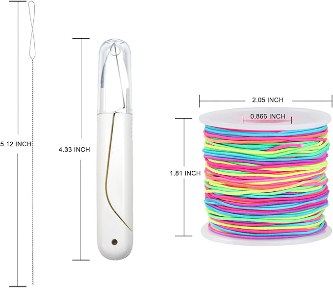 Stretchy Bracelet String Kit with Scissors & Beading Needle, 4 Rolls Elastic String for DIY Crafts, 1mm Stretchy Cord for Jewelry Making Sewing Necklace Beading, 660FT