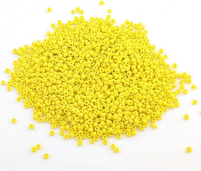 Perlin Glass Seed Beads 4mm 6/0 Round 1100pcs Mini Small Pony Spacer Beads Kit for Jewelry Making Earrings Bracelets Pendants Waist DIY Handmade (Yellow Opaque)
