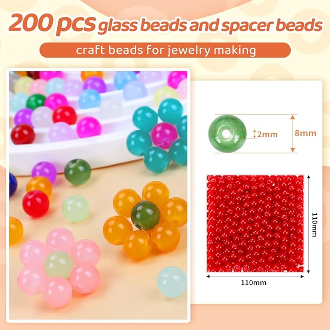 Red Glass Beads for Crafts– Bright Color 8mm Crystal Glass Beads for Bracelets, Necklace & DIY Crafts