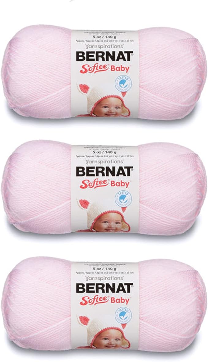 Bernat Softee Baby Pink Yarn - 3 Pack of 141g/5oz - Acrylic - 3 DK (Light) - 362 Yards - Knitting/Crochet
