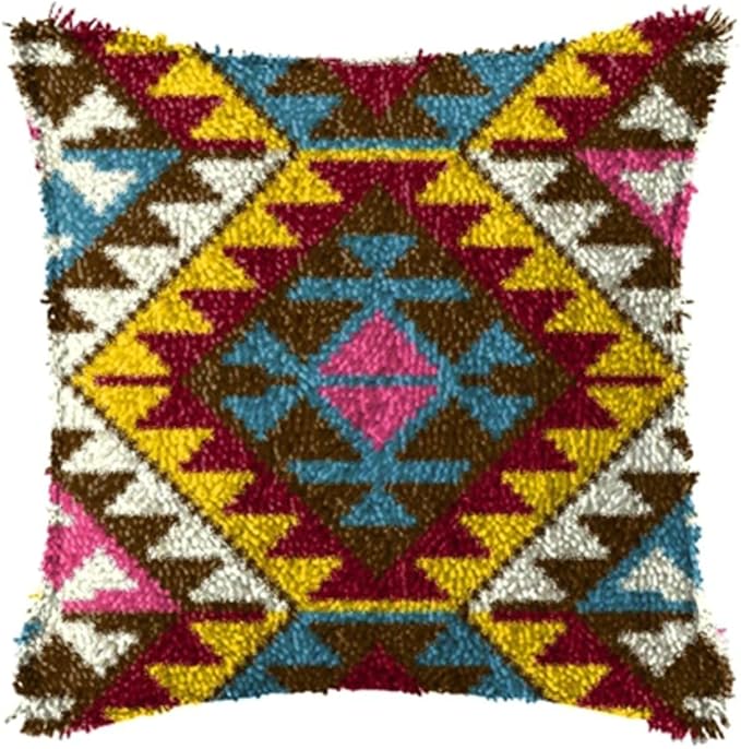 LAPATAIN Latch Hook Kits for DIY Throw Pillow Cover,Color Pattern Needlework Cushion Cover Hand Craft Crochet 17x17inch