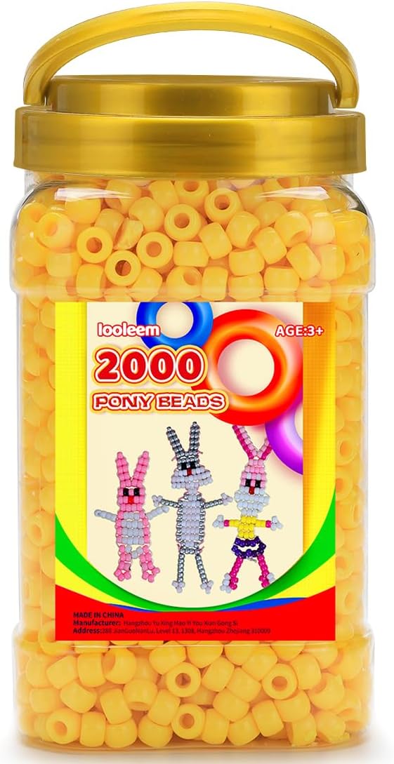 iooleem pony beads(2000pcs yellow pony beads), beads for bracelets making, beads for crafts, beading supplies, friendship bracelets making.