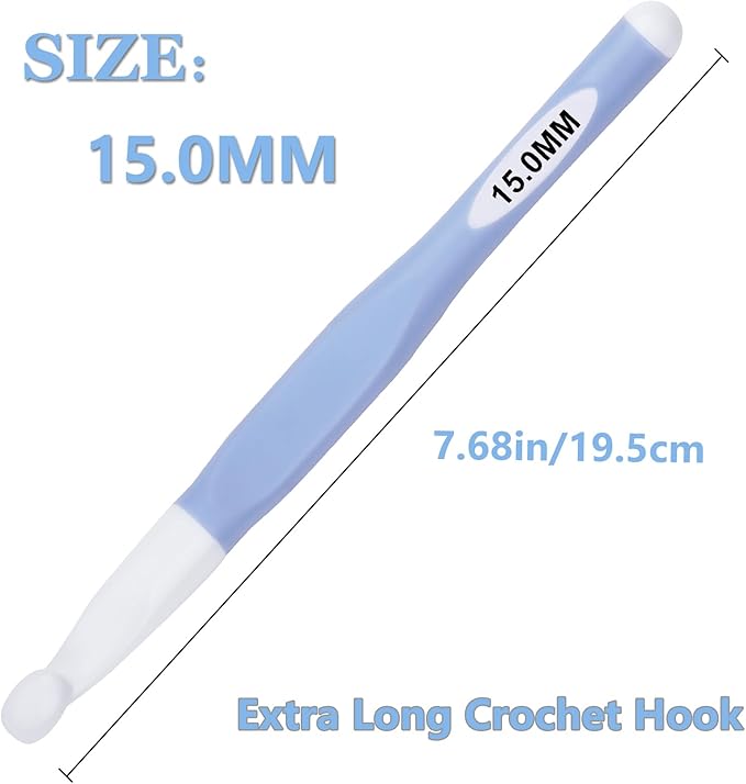 Hobekoee 15mm Large Crochet Hook,Big Crochet Hooks for Chunky Yarn,Extra Long Crochet Hooks with Soft Ergonomic Handle for Crocheting Yarn,Wool Roving