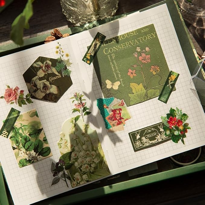 Scrapbooking Supplies Kit, Botanical Aesthetic Vintage Scrapbook Kit for Bullet Junk Journal A6 Grid Notebook Stationary Journaling Supplies Flower DIY Craft Birthday Gifts for Women Kid Teen Girl