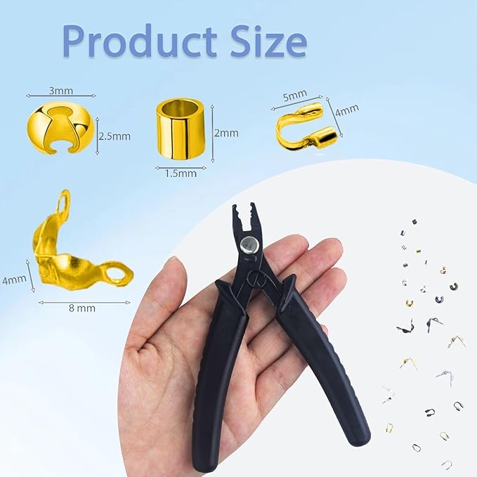 2700 Pieces Crimp Beads Supplies for Jewelry Making,Knot Covers, Crimp Tubes and Wire Guardians with Crimping Pliers for DIY Jewelry Bracelets Necklaces Making