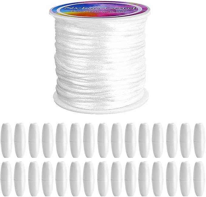 Ewparts Breakaway Clasp with Lanyard String 30 Pairs Safety Break Away Clasps Bead Barrel Connectors with 50m White Nylon String 2mm Nylon Cord for Bracelets,Necklace,Jewellry Making Craft String Kit