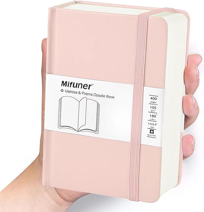 Mix Media Pad,3.5"x5.5" Small Hardcover Leather Art Sketchbook,105 GSM 200 Sheets/400 Pages Acid Free Artistic Painting Drawing Sketching Writing Paper, Handy Pocket Journal Notebook.Pink