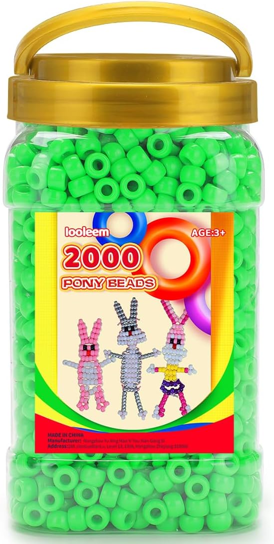 iooleem pony beads(2000pcs light green pony beads), beads for bracelets making, beads for crafts, beading supplies, friendship bracelets making.
