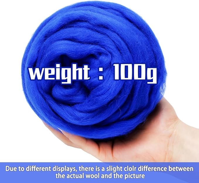 3.53oz Wool Roving, Wool Felting Supplies, Pure Wools, Chunky Yarn, Spinning Wool Roving for Needle Felting Wet Felting DIY Hand Spinning (Dark Blue)