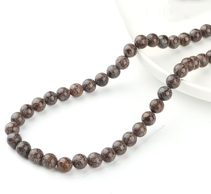 Natural Stone Beads for Jewelry Making - 10mm Gemstone Round Beads for Bracelets(35-38pcs, Brown Snowflake)