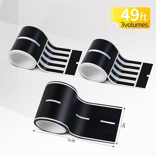 3 Rolls Roadway Tape, Race Cars Decorations for Kids Birthday Party, Race Track Tape Easy to Stick and Tear Without Leaving Any Traces, 2 Inch Wide 49 FT Long 2 Types of Road Tape