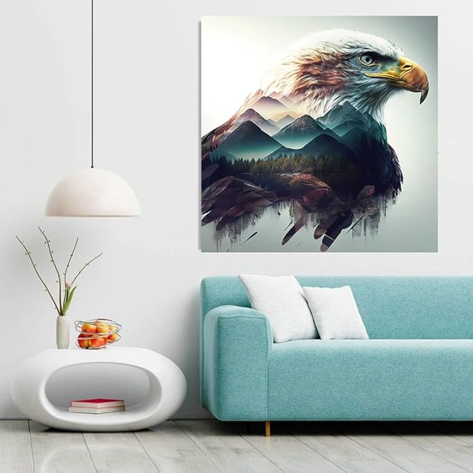 Meothan Diamond Art Kits for Adults, 5D DIY Eagle Diamond Painting Kits for Beginners, Diamond Dots Gem Arts Crafts Kits for Living Room Bedroom Home Wall Decor Offices12X12 Inch