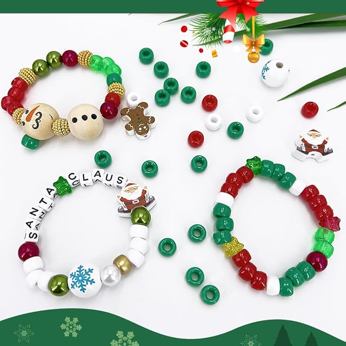 MIIIM 1300 Pcs Christmas Pony Beads Kit for Friendship Bracelet, 20 Styles Kandi Bracelet Kit in Box with Individual Compartments, Hair Beads for Braids, Letters (Christmas)