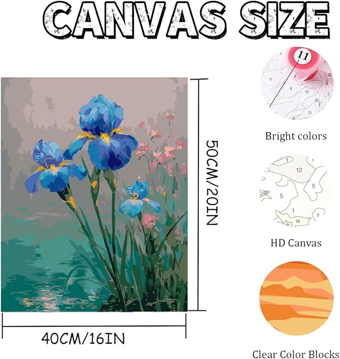Mosaflare Paint by Numbers for Adults Beginner, Iris Flower Adult Paint by Number Kits on Canvas, DIY Acrylic Oil Easy Painting by Numbers for Home Wall Decor 16X20 inch (Without Frame)