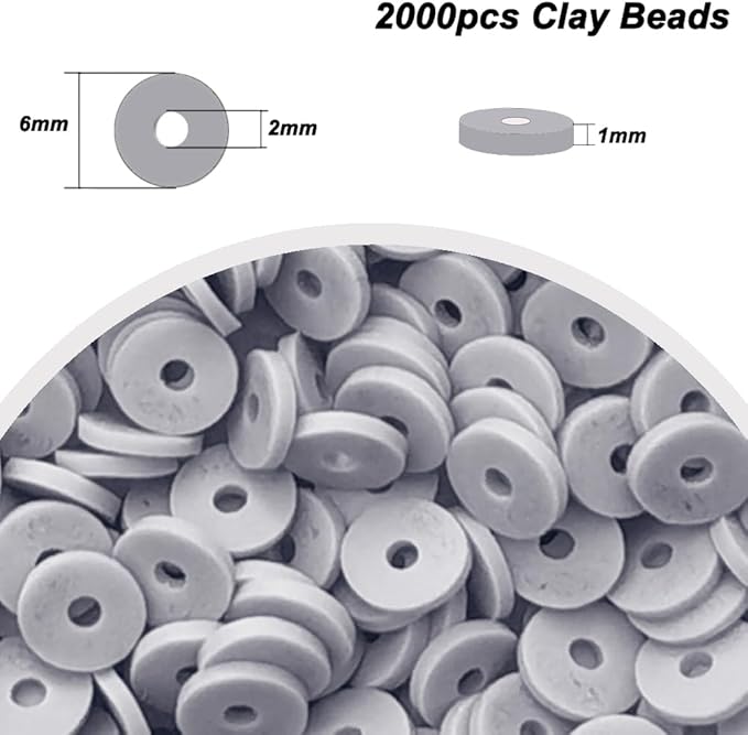 2000pcs Silver Clay Beads for Bracelets Making - Heishi Polymer Flat Disc Spacer Clay Bead for Jewelry Earring DIY Crafts 6mm