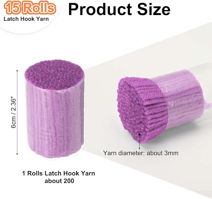 PATIKIL 15 Rolls Latch Hook Yarn, Latch Hook Kit Yarn Precut Hook Rugs Making Crochet Bundles for Latch Hook Rug Adults Beginners Tapestry DIY Craft, Purple