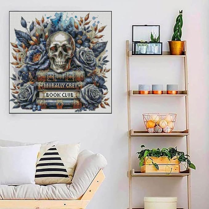 skull stamped cross stitch kits skull and book cross stitch patterns,dimensions cross stitch kits embroidery kit arts and crafts for beginners 13.7x13.7 inch