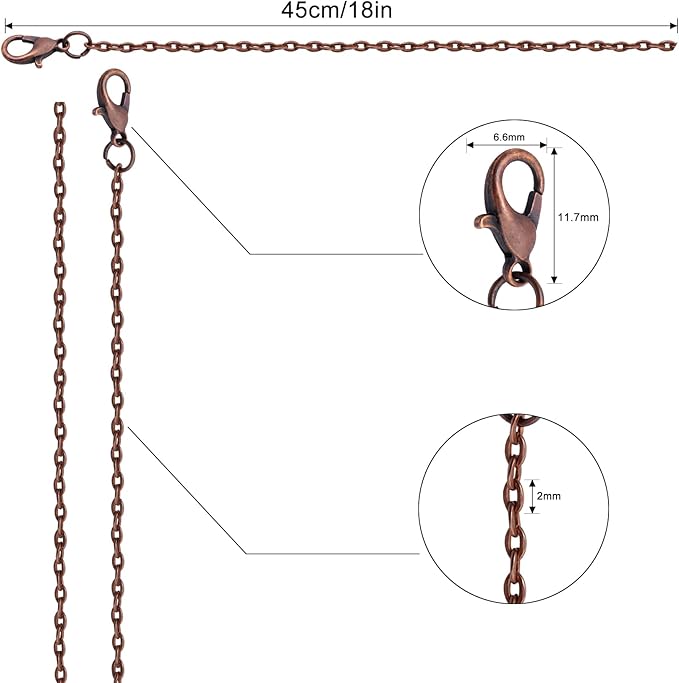 lemonkey 24 pack necklace chains bulk,red copper plated diy cable link chains for jewelry making 18 inches