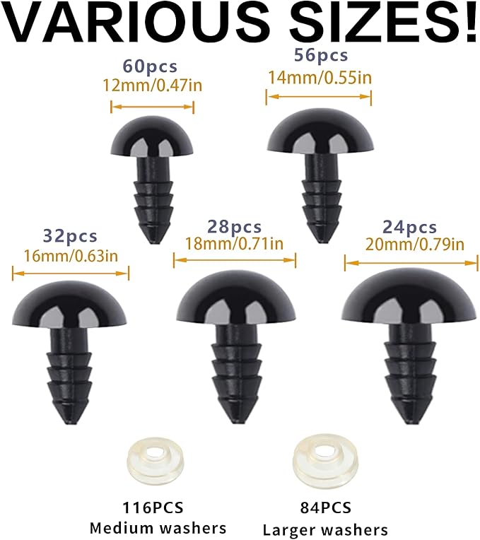 XKDOUS 12-20 mm, 5 Sizes Safety Eyes for Crocheting, Crochet Eyes for amigurumi, Stuffed Animal Doll Eyes for DIY Crafts