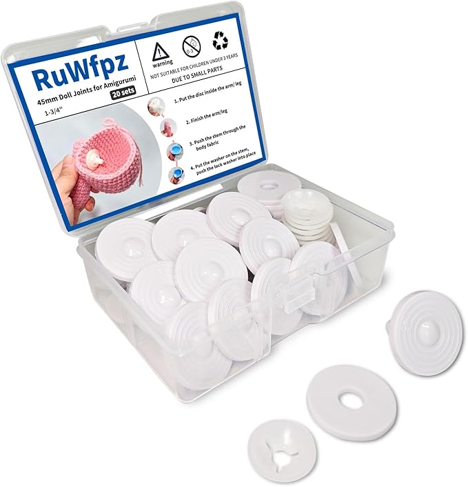 RuWfpz Doll Joints for Amigurumi Crochet 45mm 1-3/4" - 20 Set Jumbo Plastic Toy Safety Joints for Stuffed Animals, White Movable Amigurumi Crafts Teddy Bear Joints for Arm Leg Neck