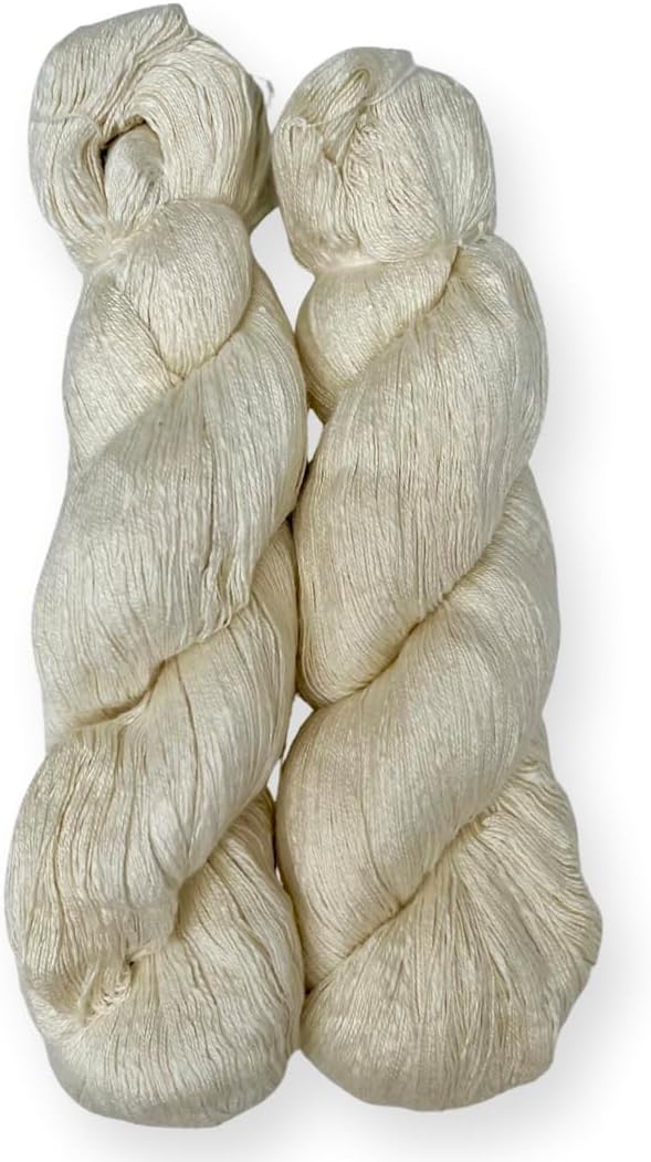 Revolution Fibers Eri Silk 20/2 NM Lace Weight Yarn (2 Skein Bundle) | 100% Natural White Undyed, 1000 Yards Per Skein | Perfect for Dyeing, Knitting, Crocheting, Weaving and Embroidery
