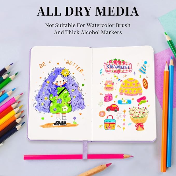 Hardcover 96Pages Blank Sketch Book for Drawing, Small 5.7x4.1 Pocket Journal Notebook for Travel, 180gsm Thick Paper Diary Notebooks for Work, PU Cover Memo for Writing. Purple
