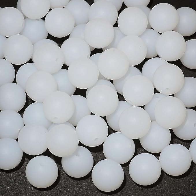 120pcs Richbunnys 15mm Bulk Silicone Beads for Pens and Keychain Making,Large Bead for Necklace and Bracelets Making,Assorted Rubber Beads Set（Semi-Transparent White）