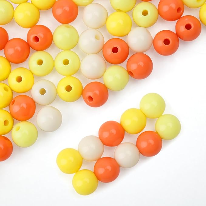 500pcs 8mm mixed color acrylic round beads, assorted plastic gumball bubble gum beads with hole pastel loose beads bulk for jewelry diy making crafting supplies (orange series)