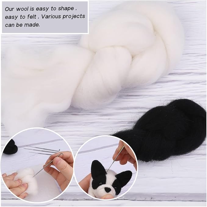 QMNNMA Needle Felting Kit, Animals Needle Felting Set, DIY Wool Felt Materials Set with Felting Tool and Instruction for Needle Felting Craft Project and DIY Handmade