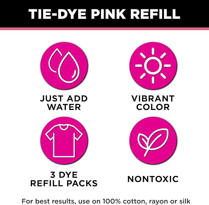 Tulip One-Step Tie-Dye Kit , 3 Fabric Dye Refill Packs, Packs, Pink