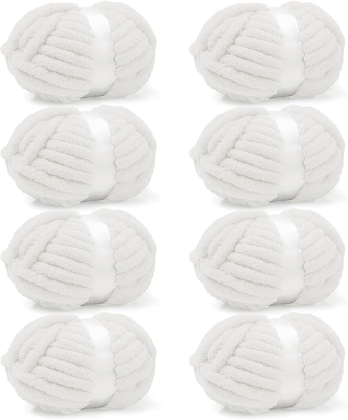 Inhand 8 Pack Chunky Chenille Yarn for Crocheting–30.6 Yards, 7.7oz, Soft Fluffy Thick Yarn,Gifts for Women/Grandma/Men Birthday Christmas Unique,Hand Knitting for Blankets&DIY Crafts (Cream White)