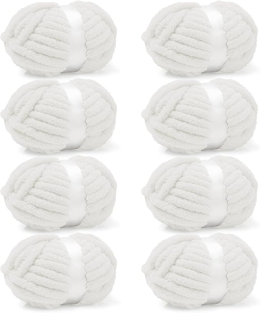 Inhand 8 Pack Chunky Chenille Yarn for Crocheting–30.6 Yards, 7.7oz, Soft Fluffy Thick Yarn,Gifts for Women/Grandma/Men Birthday Christmas Unique,Hand Knitting for Blankets&DIY Crafts (Cream White)
