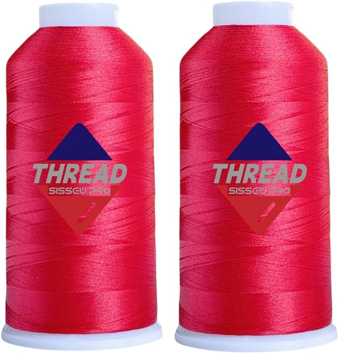 SissewPro 40WT Red Embroidery Thread 2 Big Spool (5,000M Each 10,000M Total) – 40WT Polyester Machine Embroidery Thread 120D/2 for Commercial & Home Embroidery Machines