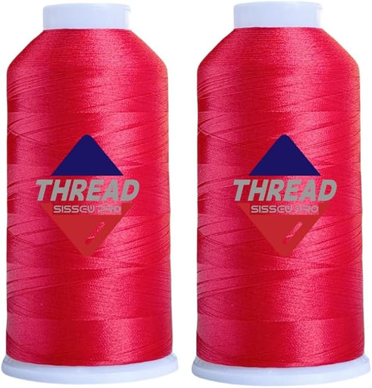 SissewPro 40WT Red Embroidery Thread 2 Big Spool (5,000M Each 10,000M Total) – 40WT Polyester Machine Embroidery Thread 120D/2 for Commercial & Home Embroidery Machines